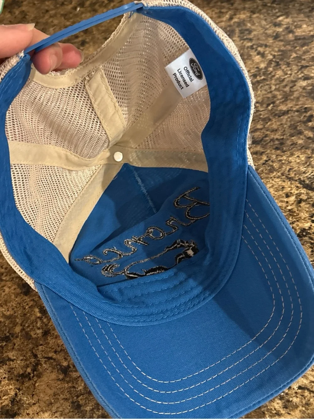 Ford Bronco Blue Trucker Hat with Rainbow Stripe & Black Bronco Patch